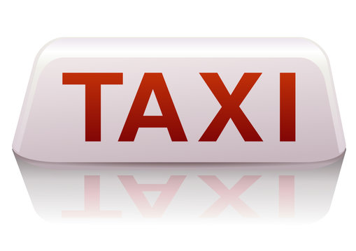 Enseigne de taxi blanc et rouge France (reflet)