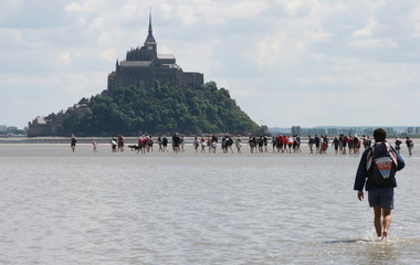 mont, saint, michel, saint-michel, , randonneur, , guide, 