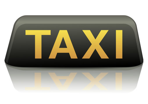Enseigne de taxi jaune et noir  Espagne (reflet)