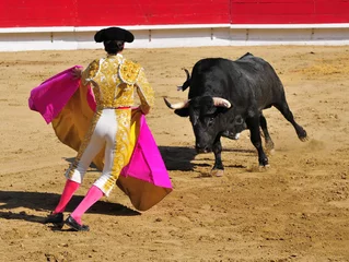 Zelfklevend Fotobehang Stierenvechten Matador tegenover Bull