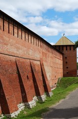 Wall and tower of old fortress in Kolomna town near Moscow