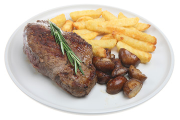 Steak, Chips & Mushrooms