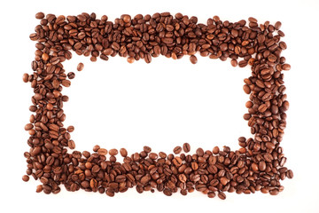 Frame made from coffee beans on white