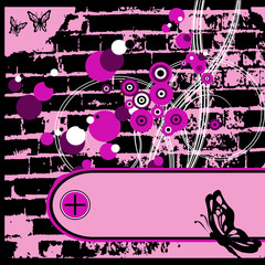 Background with grunge banners Brick wall and a butterfly