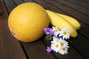 Galia melon and bananas