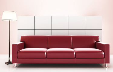 Interior with a red sofa
