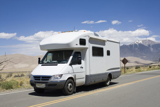 RV driving to Great Sand Dunes National Park
