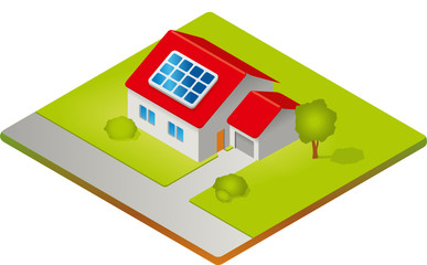 Haus mit Solarzellen - Isometrie