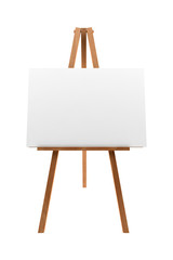 wooden easel with blank canvas isolated on white background - obrazy, fototapety, plakaty