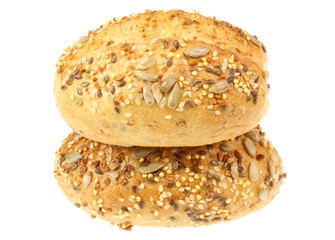 Two bread rolls isolated on white.