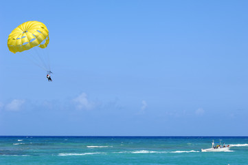 Parasailing over the caribbean sea.