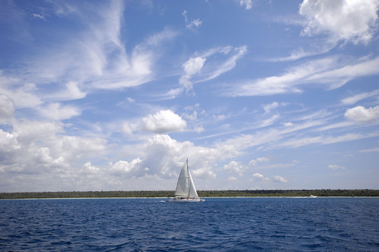 Sailbotat at the caribbean sea