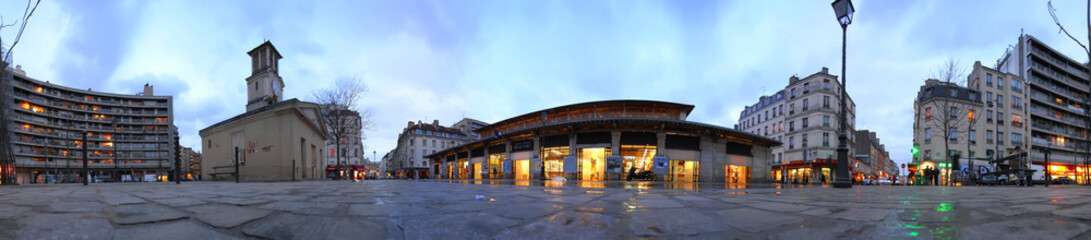 Naklejka premium 360° panorama of Aligre market place twilight
