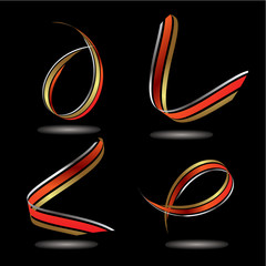 Collection of metallic ribbons with a drop shadow