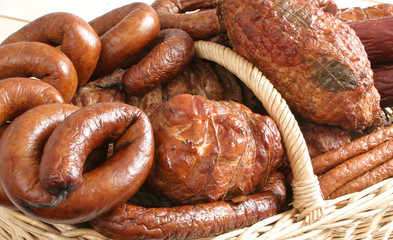 Sausages and other cold meats in the basket
