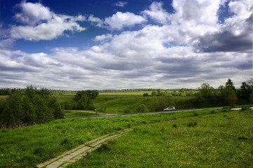 Summer field blue skies