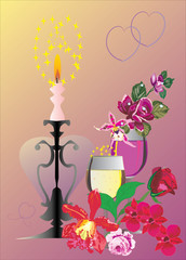 champagne glasses and candle