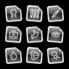 Medicine icons, black glossy sticker series
