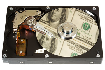 Hard disk, dollars, one