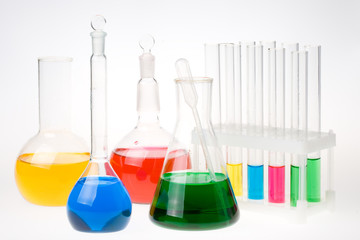 Various colorful flasks