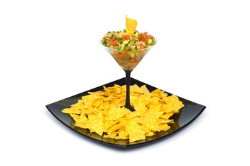 Mexican traditional food - corn chips and salsa