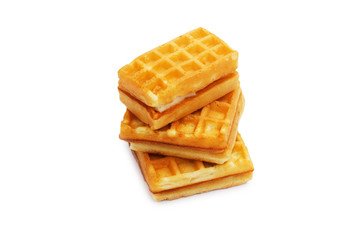 Three pieces of belgian waffles isolated on white