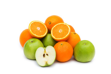 Apple and oranges isolated on the white