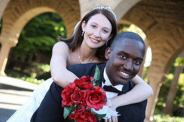 Attractive Man and Woman Interracial Wedding Couple