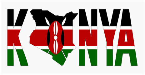 Kenya text with map on Kenyan flag illustration