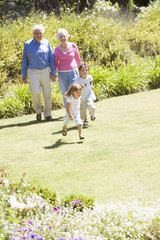 Fototapeta premium Grandparents walking with grandchildren