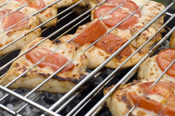 Grilled delicious kebabs over grill