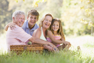 Grandparents having a picnic with grandchildren