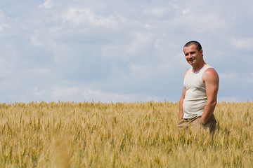Naklejka na ściany i meble Man in wheat field