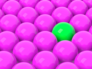 Set of violet balls whit one difference. Difference concept.