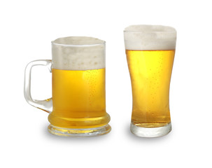 Two glasses of beer isolated on white background