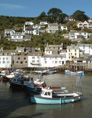 Cornish fishing village on hillside