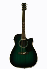Fototapeta premium A Green Acoustic Electric Guitar on White