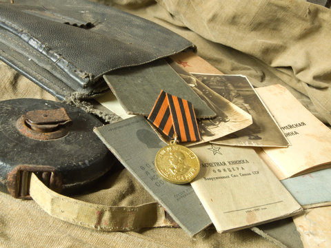Old army bag and antiques army documents 