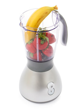 Blender with strawberries and bananas 