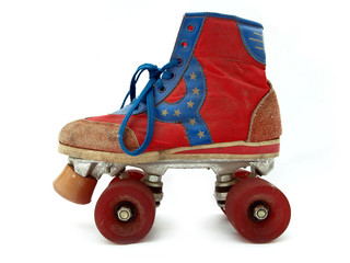 Vintage style old roller skate isolated against white