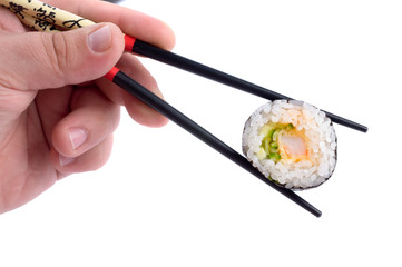 Sushi with chopsticks