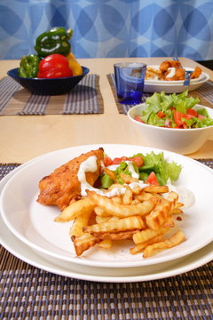 French fries and chicken