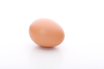 Ein einzelnes Ei auf weißem Hintergrund liegend