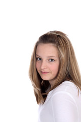 Naklejka premium Demure portrait of a teenage brunette.