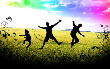 happy people at the country