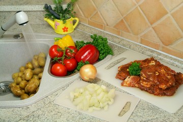 Preparation of lunch in kitchen