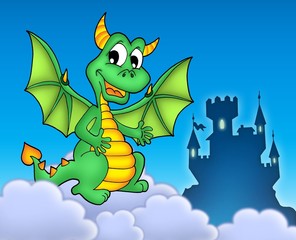 Fototapeta premium Green dragon with castle