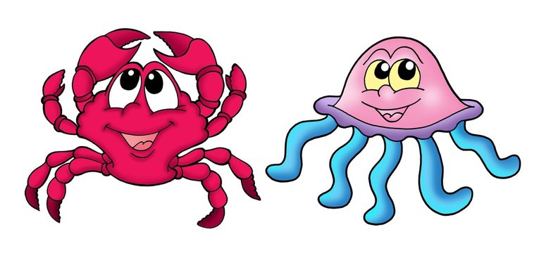 Cute crab and medusa