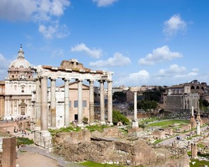 Obraz premium Roman Forum, with church dome in the background