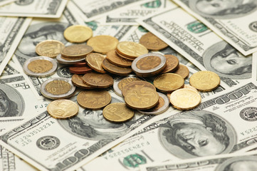 Business concept - american dollars and many us dollars